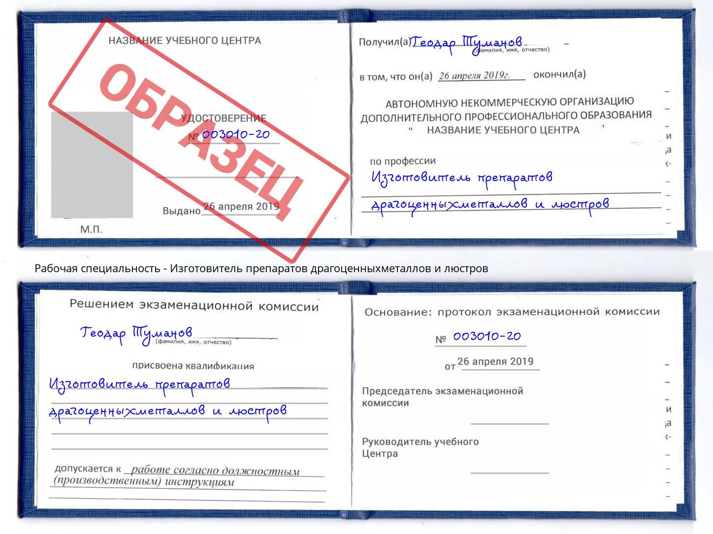 Изготовитель препаратов драгоценныхметаллов и люстров Сокол