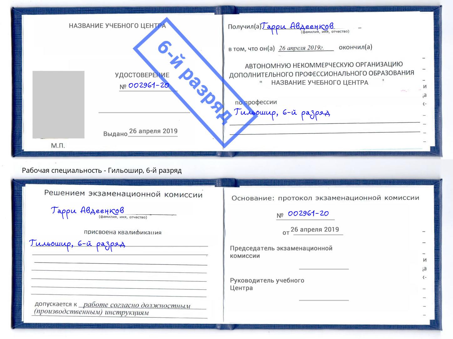 корочка 6-й разряд Гильошир Сокол