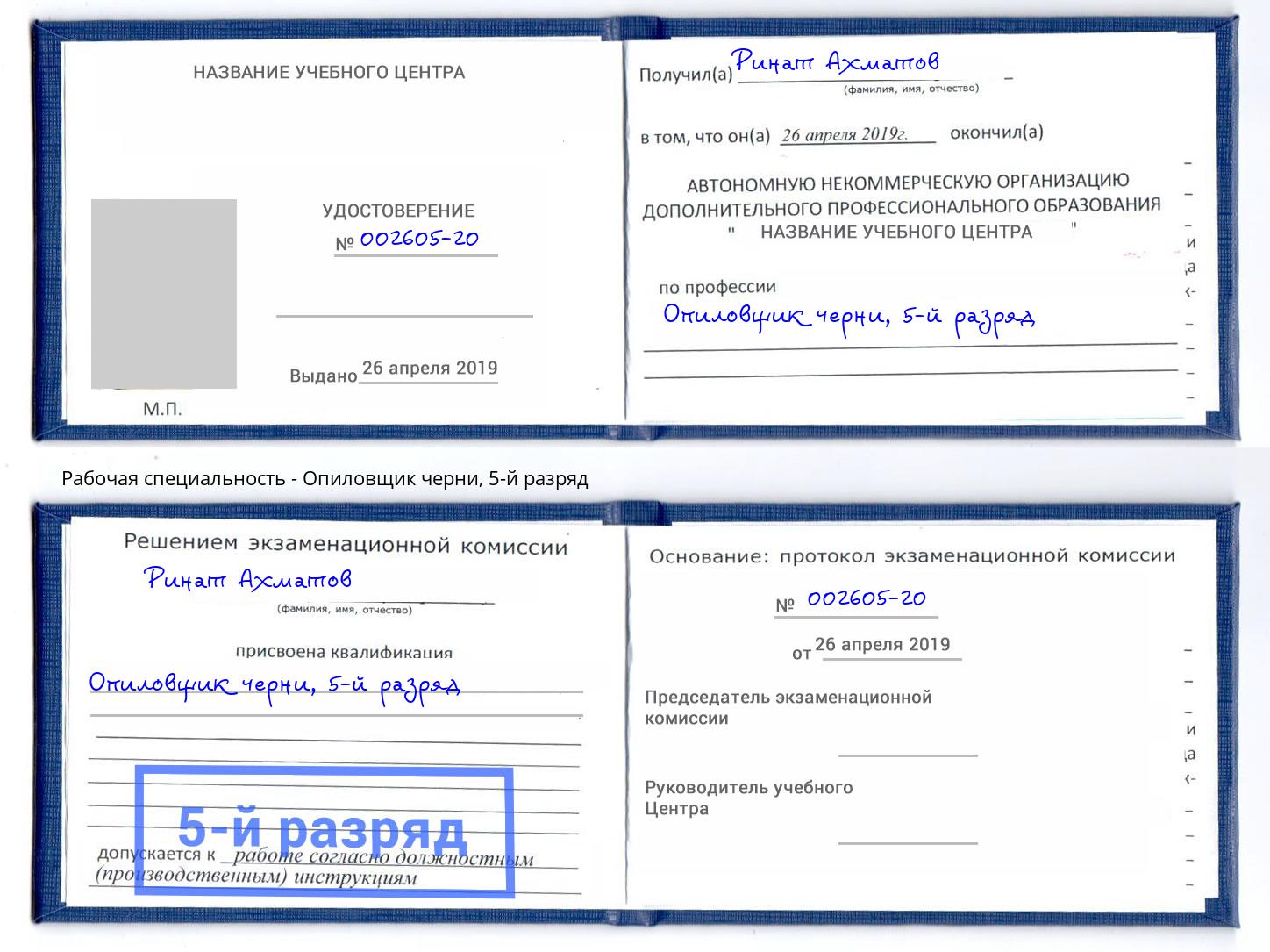 корочка 5-й разряд Опиловщик черни Сокол