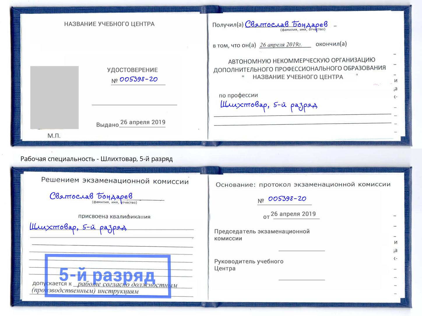 корочка 5-й разряд Шлихтовар Сокол
