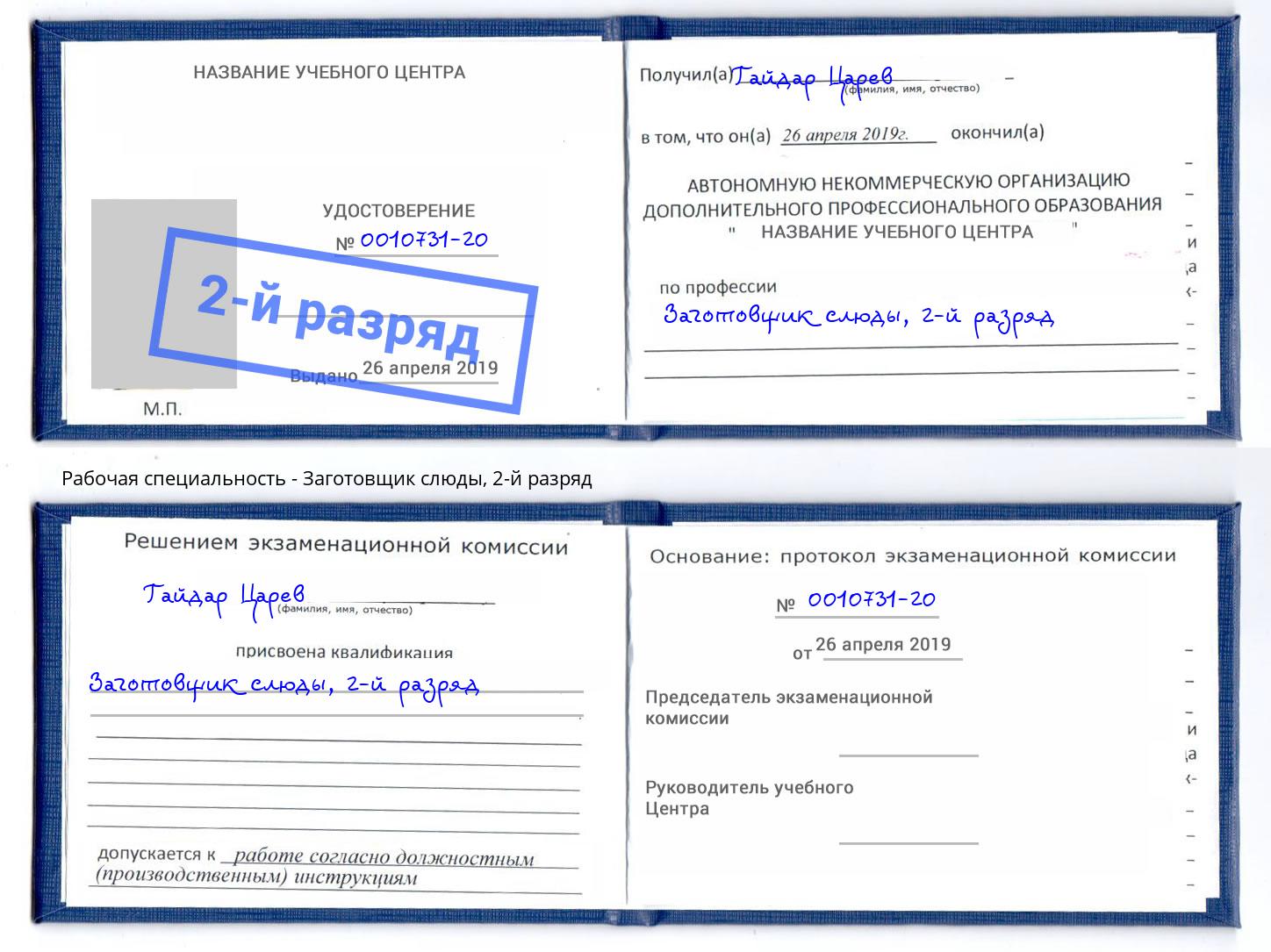корочка 2-й разряд Заготовщик слюды Сокол