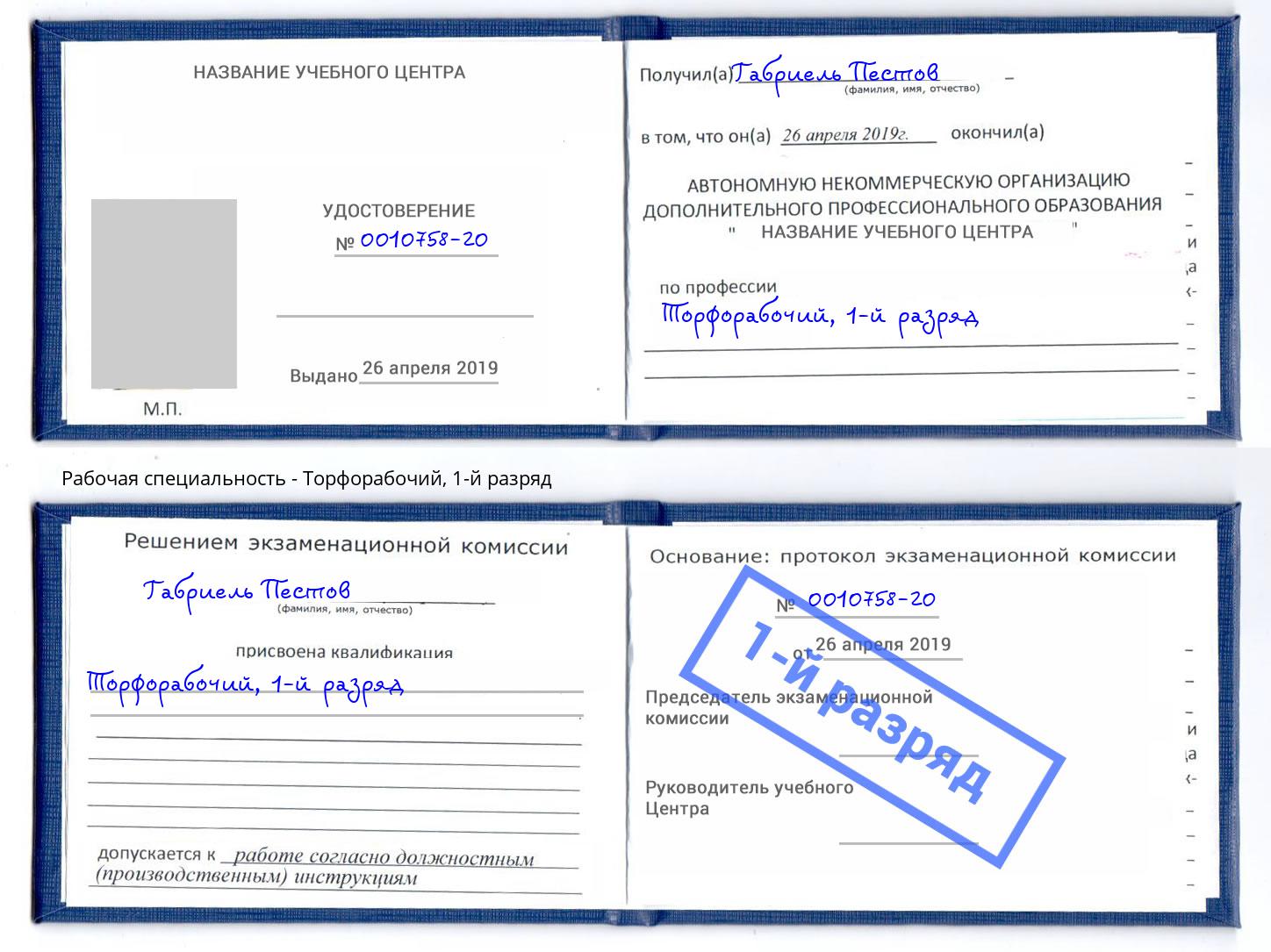 корочка 1-й разряд Торфорабочий Сокол