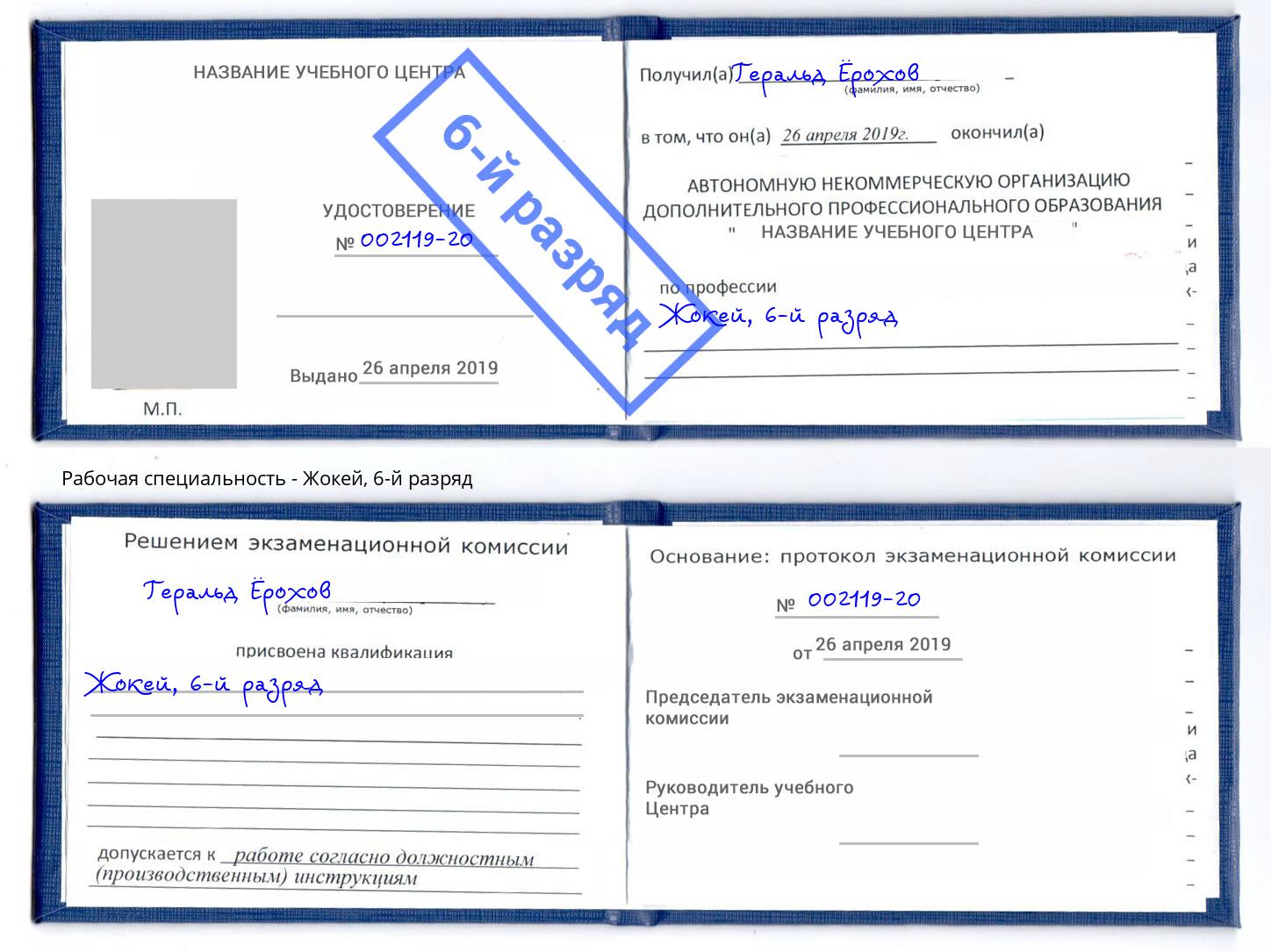 корочка 6-й разряд Жокей Сокол