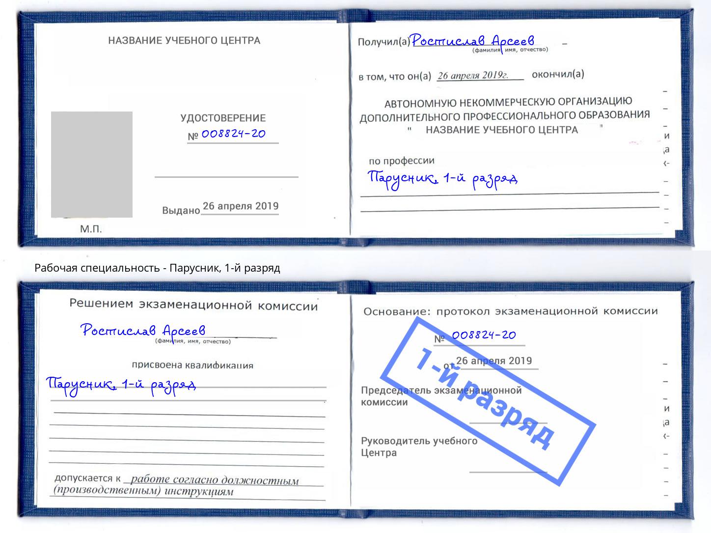 корочка 1-й разряд Парусник Сокол