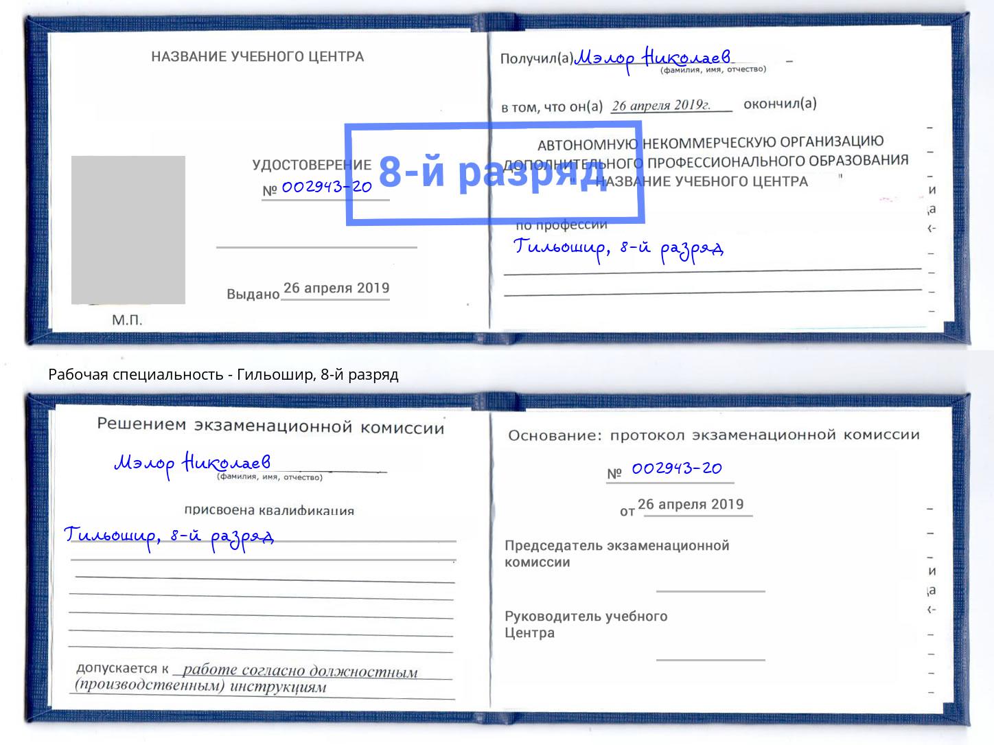 корочка 8-й разряд Гильошир Сокол