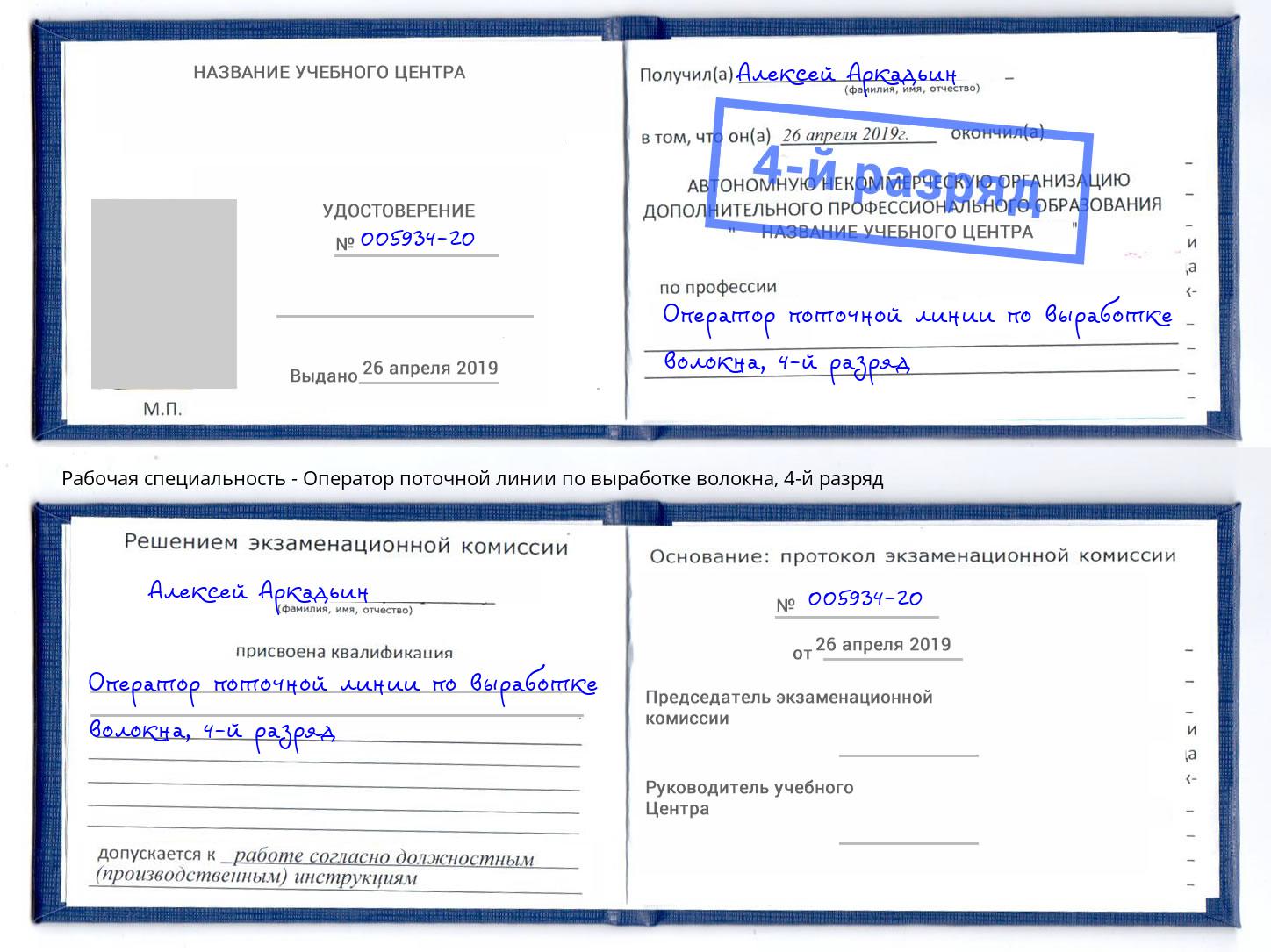 корочка 4-й разряд Оператор поточной линии по выработке волокна Сокол