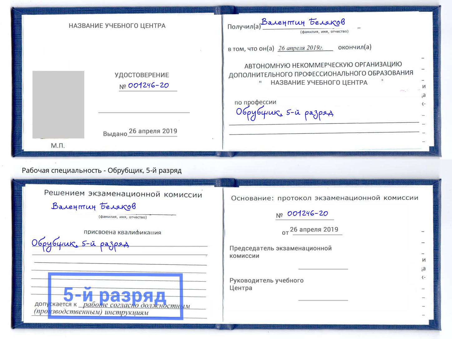 корочка 5-й разряд Обрубщик Сокол