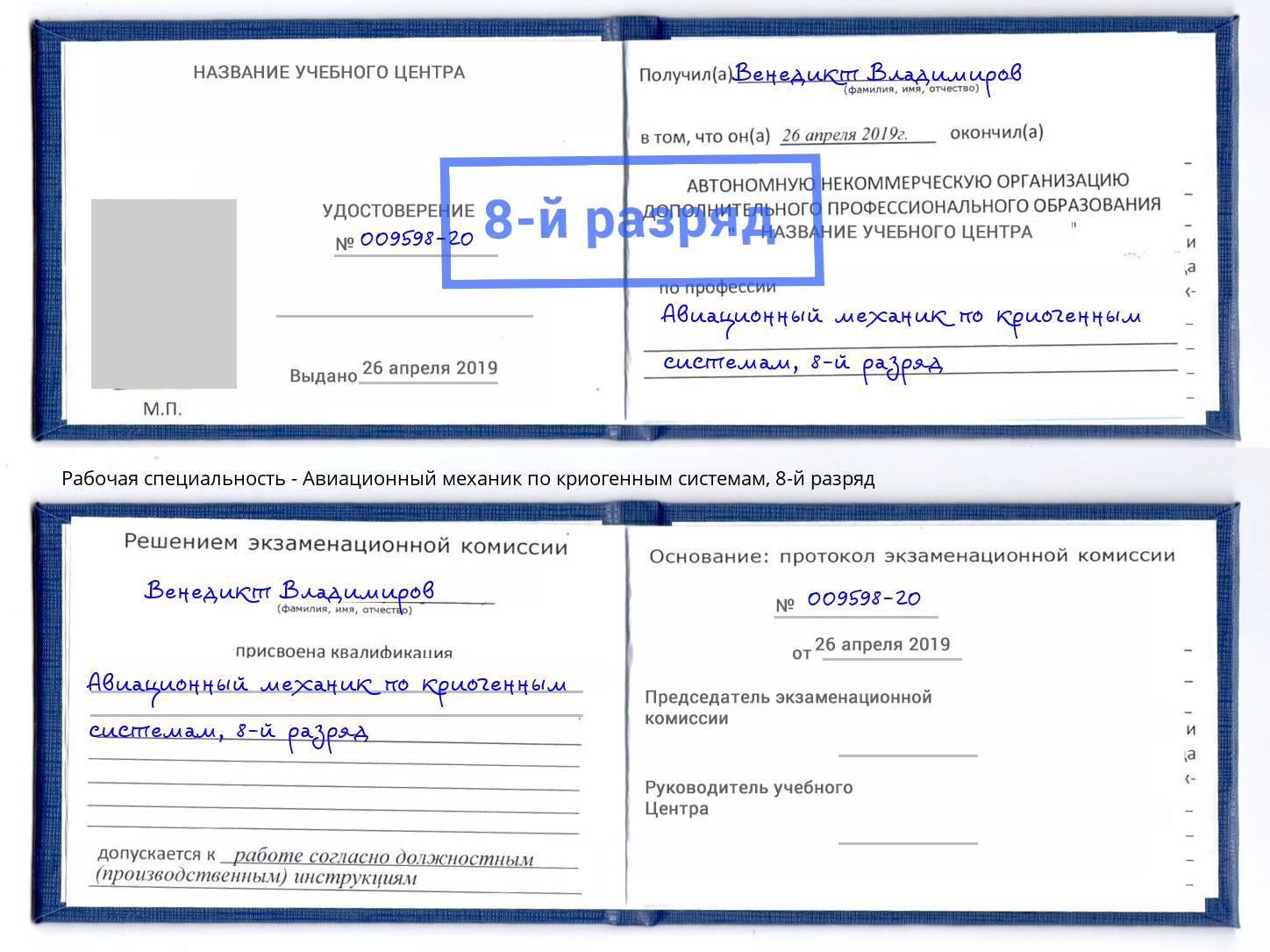 корочка 8-й разряд Авиационный механик по криогенным системам Сокол